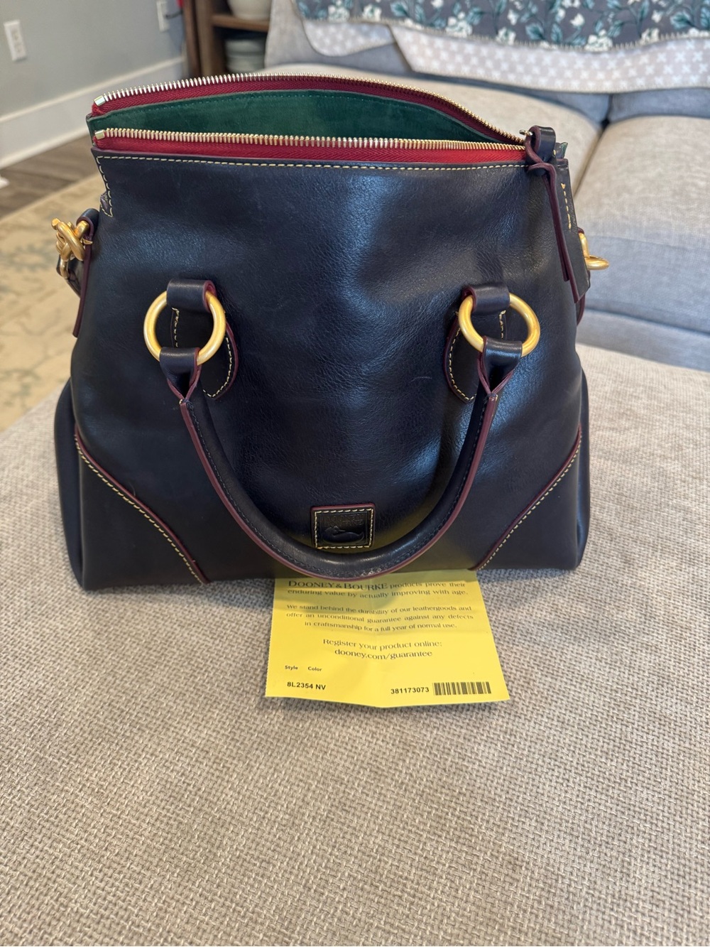 Dooney & Bourke Navy Blue Leather Satchel with fuscia Trim